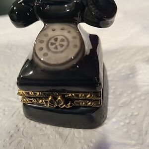 Vintage Style Black Ceramic Telephone Trinket Box